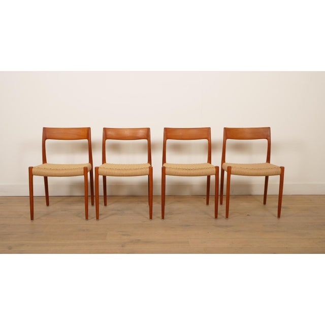 Papercord & Teak Model 77 Dining Chairs by Niels Otto Møller for J.L. Møllers, 1960s, Set of 4 For Sale - Image 16 of 16