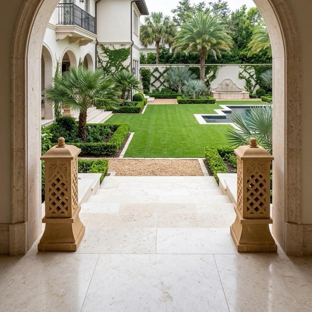 Pair of Monumental Cast Stone Pagoda Garden Lanterns For Sale In West Palm - Image 6 of 12