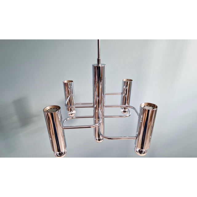 Silver Geometric Chandelier in Chromed Metal by Gaetano Sciolari for Boulanger, 1970s For Sale - Image 8 of 16