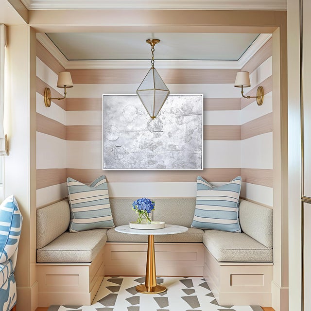 Textile A402 - Contemporary Reflective Silver Abstract Painting With White Frame Original Artwork by Marco Schmidli For Sale - Image 7 of 9