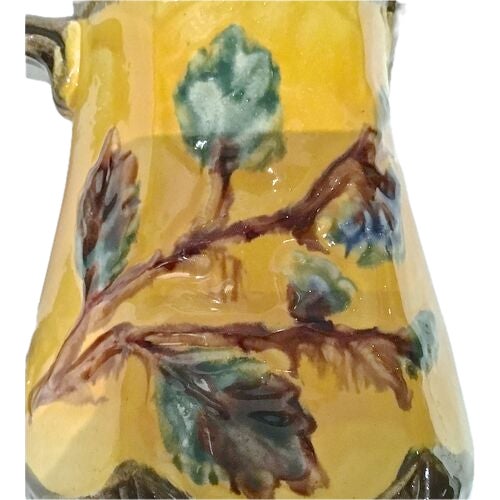 19th Century Antique Majolica Floral & Leaf Pitcher For Sale - Image 5 of 6