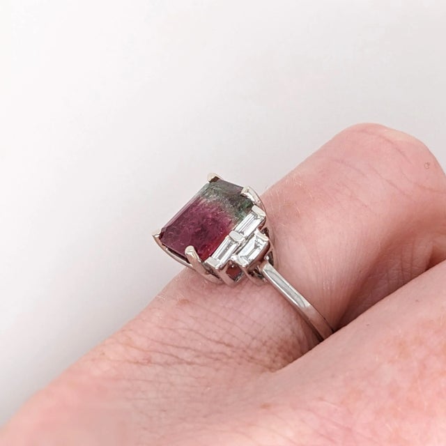 Pink 3ct Watermelon Tourmaline Ring with Natural Diamonds in Solid 14k Gold EM 10x8mm For Sale - Image 8 of 8