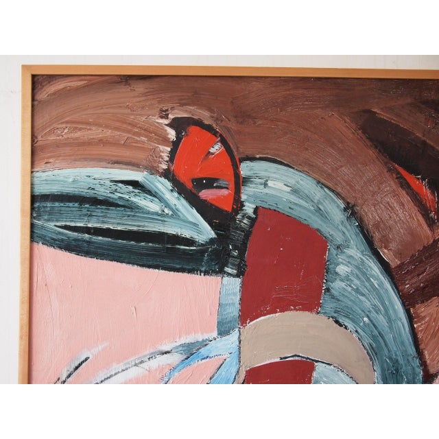 Abstract Original 1983 Lewis Lanza Rudolph Abstract Expressionist Painting 49x43" Oil / Board Framed Large Impasto Textured Vintage Modern Art For Sale - Image 3 of 11
