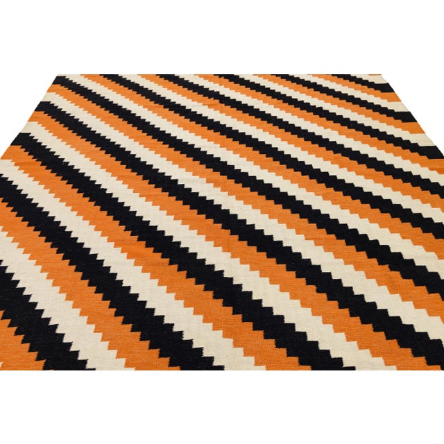 9x12 Vibrant Modern Navajo Style Geometric Wool Rug in Burnt Orange For Sale - Image 10 of 11