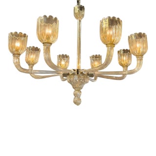 Modernist Gold Murano Glass and Brass 8 Light Chandelier For Sale