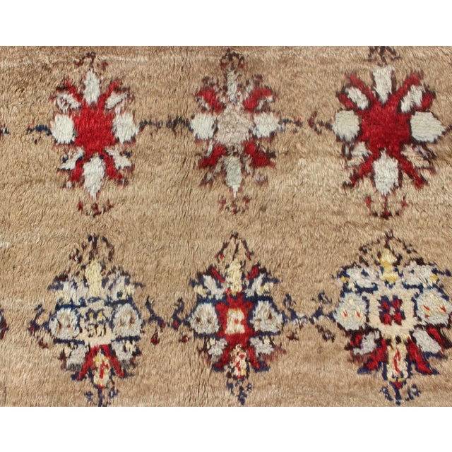 Early 20th Century Angora Turkish Tulu Carpet With Colorful Floral Designs Set on Sand Field For Sale - Image 4 of 12