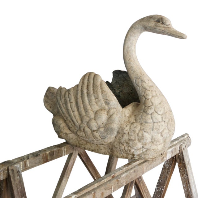 A breathtaking large-scale sculptural swan planter, rare in both form and finish. This early mid-century casting is...