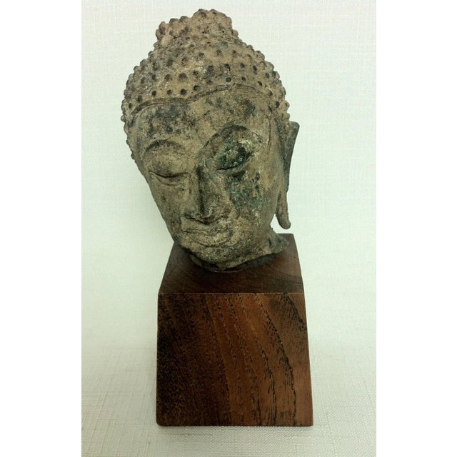 Mid 19th Century Bronze Buddha Head on Wood Stand For Sale - Image 10 of 10