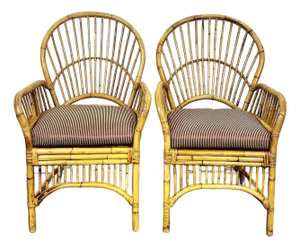 Vintage Rattan Bamboo Fan Back Chairs- A Pair
