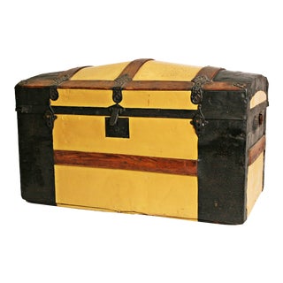 Vintage Yellow Wooden Steamer Trunk For Sale