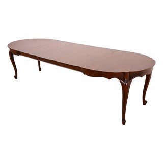 Baker Furniture Style French Provincial Louis XV Carved Cherry Wood Extension Dining Table | Newly Refinished For Sale
