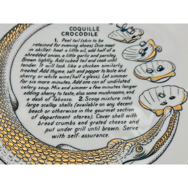 Mid-Century Modern 1960s Mid-Century Modern Piero Fornasetti Coquille Crocodile Recipe Plate for Fleming Joffe For Sale - Image 3 of 8