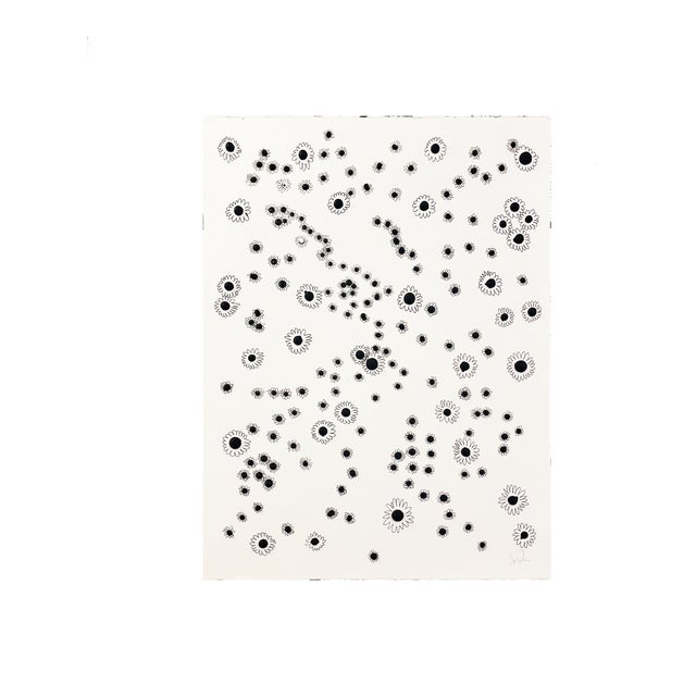 Original abstract floral ink drawing in black and white on paper. Organic daisy-inspired forms with expressive linework...