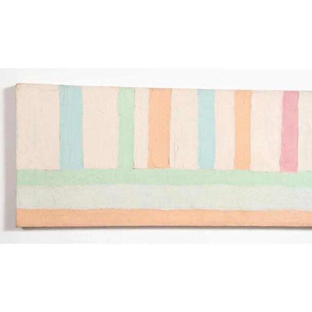 1980s Large Original Vintage 1980s Oil on Canvas Pastel Colored Horizontal Painting #2 For Sale - Image 5 of 11