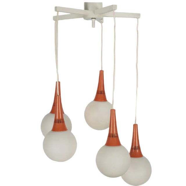 Space Age Orange & White 5-Orb Pendant Lamp For Sale