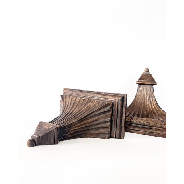 Farmhouse Antique Fluted Hand Carved Wood Wall Brackets For Sale - Image 3 of 12
