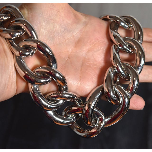 Metal Vintage Givenchy Silver Tone Chunky Chain Necklace For Sale - Image 7 of 13