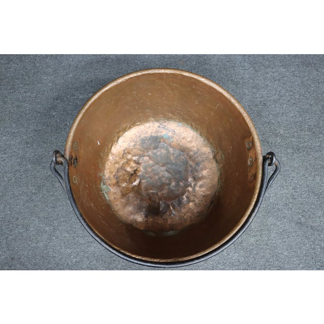 Metal Antique Hand-Hammered Copper Apple Butter Kettle With Wrought Iron Swing Handle For Sale - Image 7 of 12