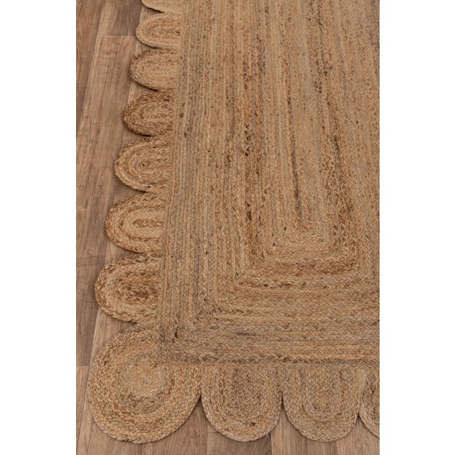 3'x8' Natural Color Jute Scallop Handmade Bohomian Rug Runner For Sale - Image 6 of 11