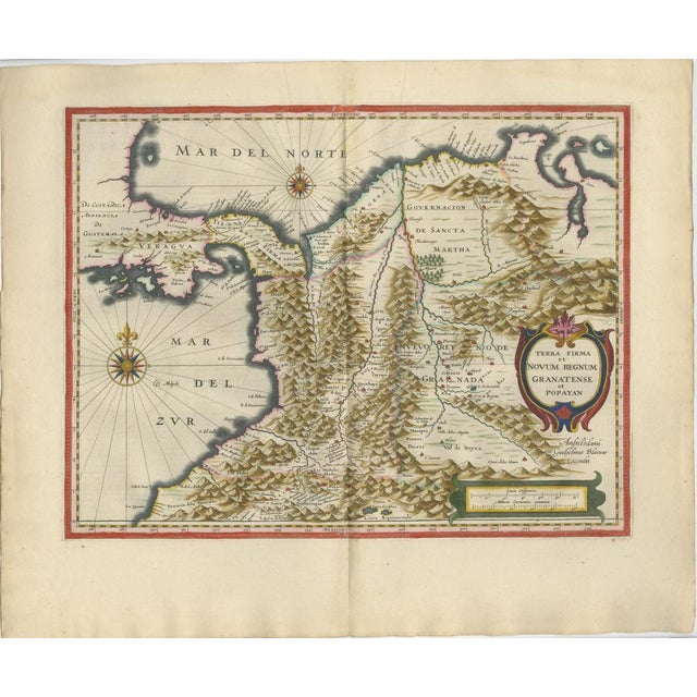 Terra Firma, Blaeu c.1642 – Antique Map of New Granada & Popayán A richly detailed and highly decorative map of northern...