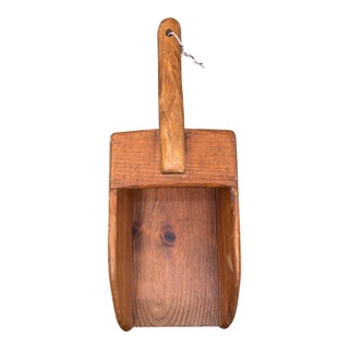 Vintage Hand-Carved Solid Wood Grain Scoop With Sculpted Handle and Maker's Mark. For Sale