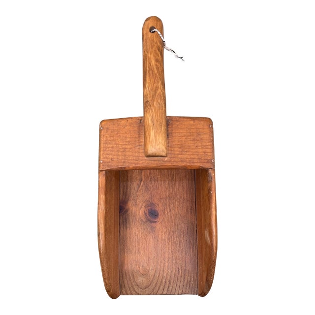Vintage Hand-Carved Solid Wood Grain Scoop With Sculpted Handle and Maker's Mark. For Sale
