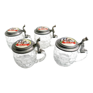 Antique Large Pre-Prohibition Jetter Brewing Co Old Age Lidded Beer Steins, South Omaha Nebraska Brewery Advertising 1902–1914 - Set of 4