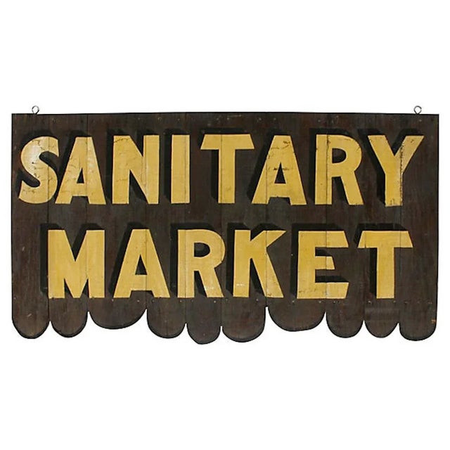 1940s 1940s Vintage Wood Sanitary Market Sign For Sale - Image 5 of 5