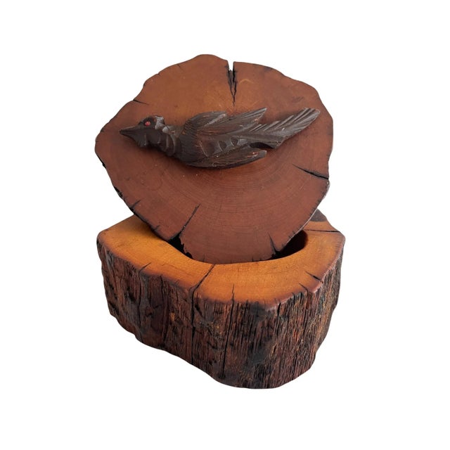 1970s Spancraft Handmade Wooden Live-Edge Trinket Box With Carved Bird For Sale - Image 10 of 10