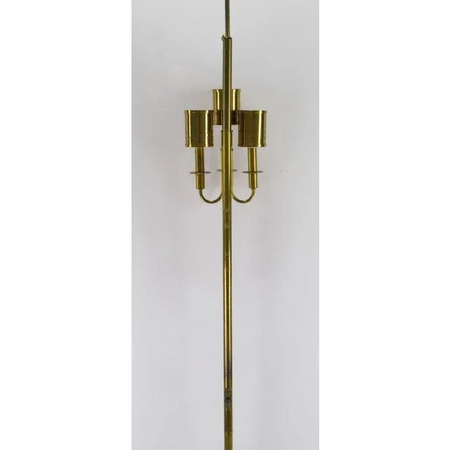 Brass Three-Light Pole Lamp With Polished and Pierced Brass Shades For Sale - Image 8 of 9