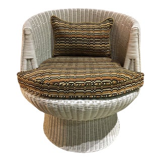Mid 20th Century Boho Chick Woven Wicker Swivel Chair For Sale