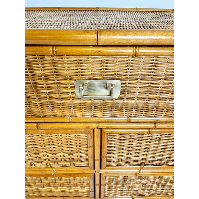 Brown Vintage Campaign Style Faux Bamboo Wicker Chest of Drawers For Sale - Image 8 of 12