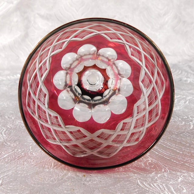 1950s 1950s Set of Four Unmarked Pink Cut to Clear Stemware Glasses For Sale - Image 5 of 6