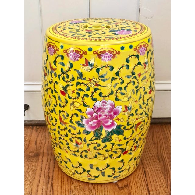 Early 20th Century Vintage Famille Rose Yellow Ceramic Garden Stool For Sale - Image 5 of 5