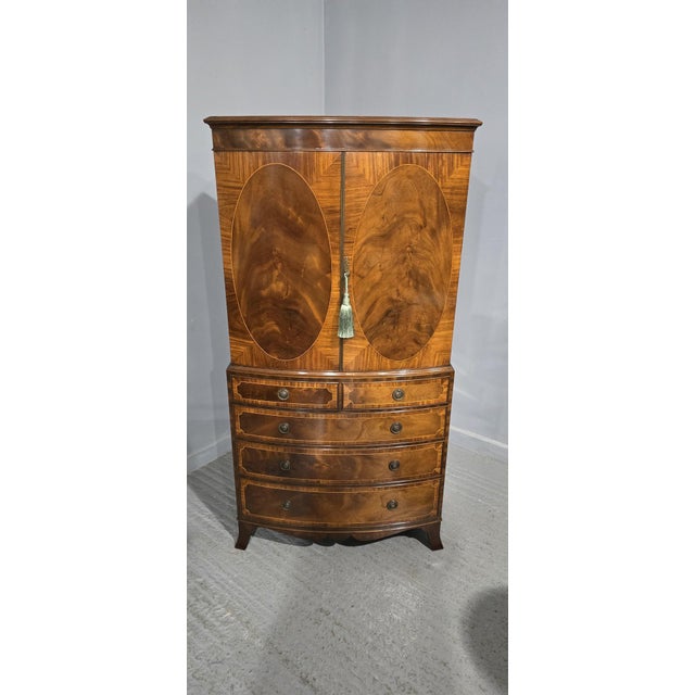 Inlaid Bow Front Linen Press, 1910s For Sale - Image 15 of 16