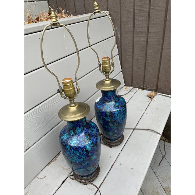 1980s 1980s Chinese Blue Porcelain Jar Lamps - Pair For Sale - Image 5 of 5