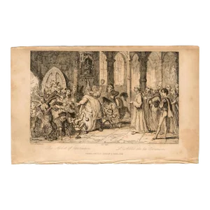 1838 George Cruikshank "The Abbot of Unreason" Christmas Masquerade Scene Engraving