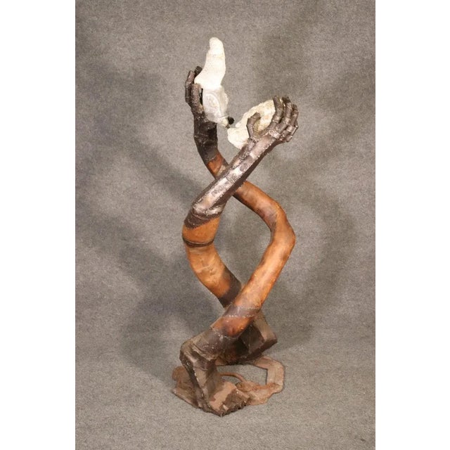 Mid-Century Modern Mid-Century Modern Brutalist Metal Patch Work and Walnut Sculpture by Asai For Sale - Image 3 of 10