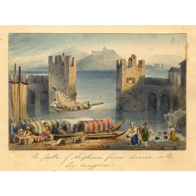 After Samuel Prout, Anghiera Castle from Arona, Lake Maggiore, 1830s, Watercolour For Sale - Image 3 of 3