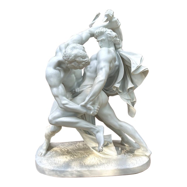 Vintage Johan Peter Molin Bisque Porcelain the Knife Wrestlers Sculpture For Sale