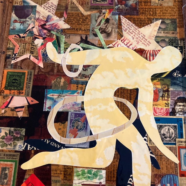 Original 9 x 12 collage done with vintage papers wrapped around cardboard signed on reverse Overall size with vintage...