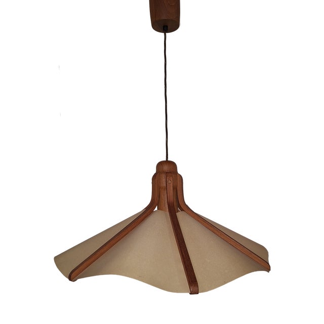 Vintage Pendant Lamp in Teak, 1970s For Sale