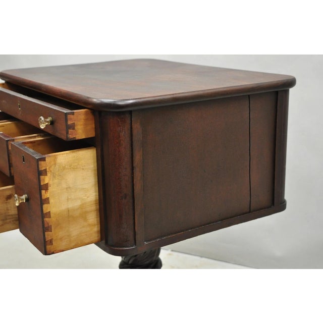 Antique American Empire Carved Paw Foot Pedestal Base Work Stand Side Table For Sale - Image 17 of 18