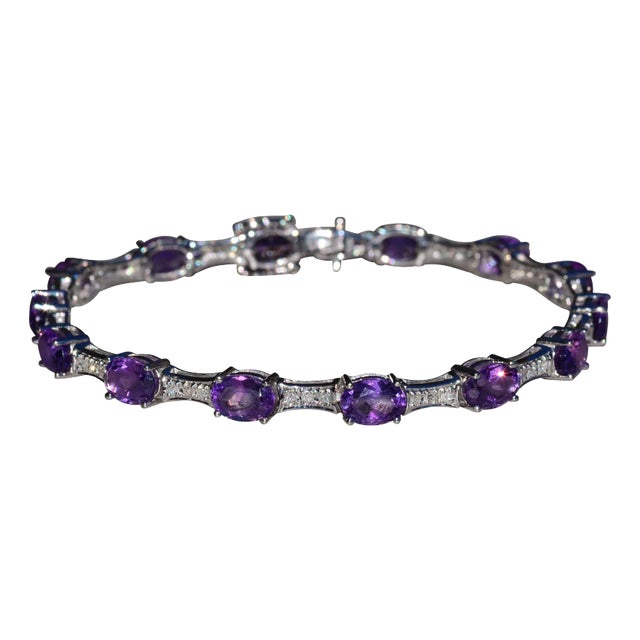 The Carberry: Ladies 14K White Gold Bracelet set with Amethyst and Diamond For Sale