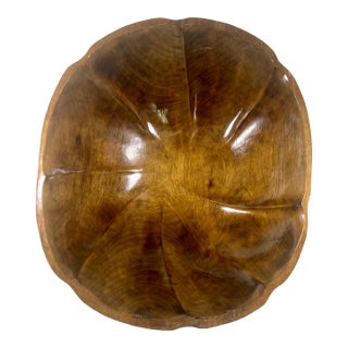 Large 16" Mid 20th Century Hand-Carved Figured Wood Scalloped Centerpiece Bowl For Sale