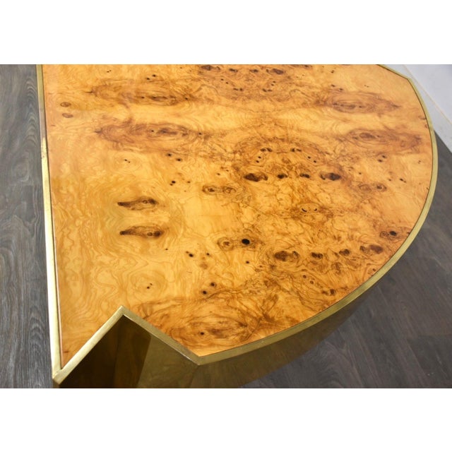 Pace Collection 1960s Leon Rosen for Pace Burl and Brass Executive Desk For Sale - Image 4 of 10