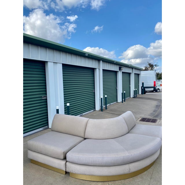 Wood Sectional Sofa With Brass Plinth Base For Sale - Image 7 of 18