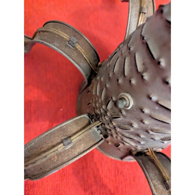 Vintage Hand-Punched Tin Witch's Hat 6-Arm Chandelier – By Irvin's Country Tinware For Sale - Image 11 of 18