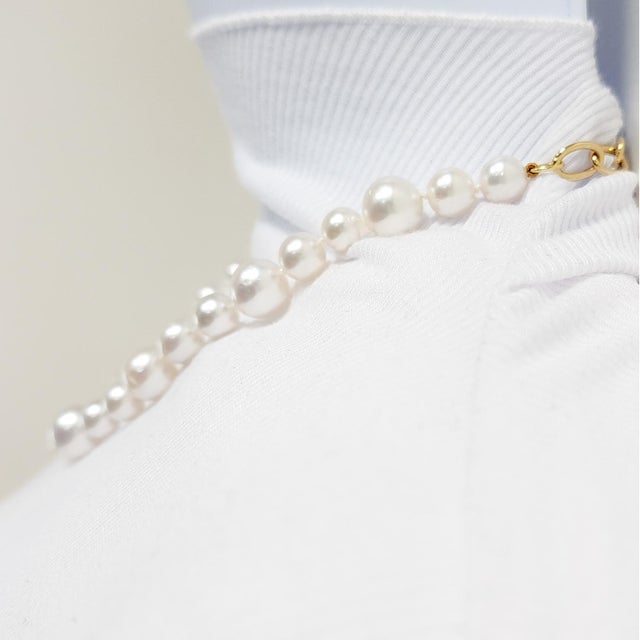 White White Pearl Round Toggle Necklace in 14k Yellow Gold For Sale - Image 8 of 9