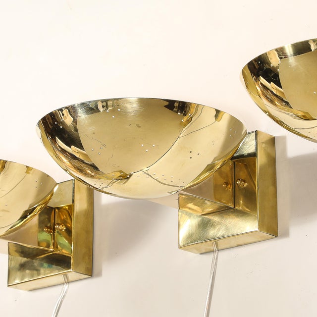 Brass Set of Four Mid-Century Modernist Polished Brass Sconces by Paavo Tynell For Sale - Image 8 of 18